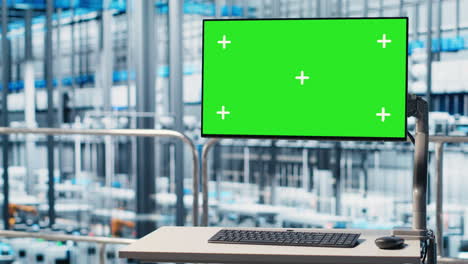 tracking software displayed on green screen mockup monitor in smart factory