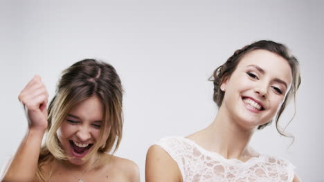 happy bridesmaids dancing