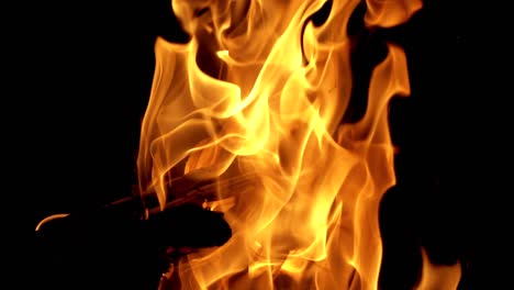 lagerfeuer in der nacht, heiße kohlen im feuer, slowmotion.
