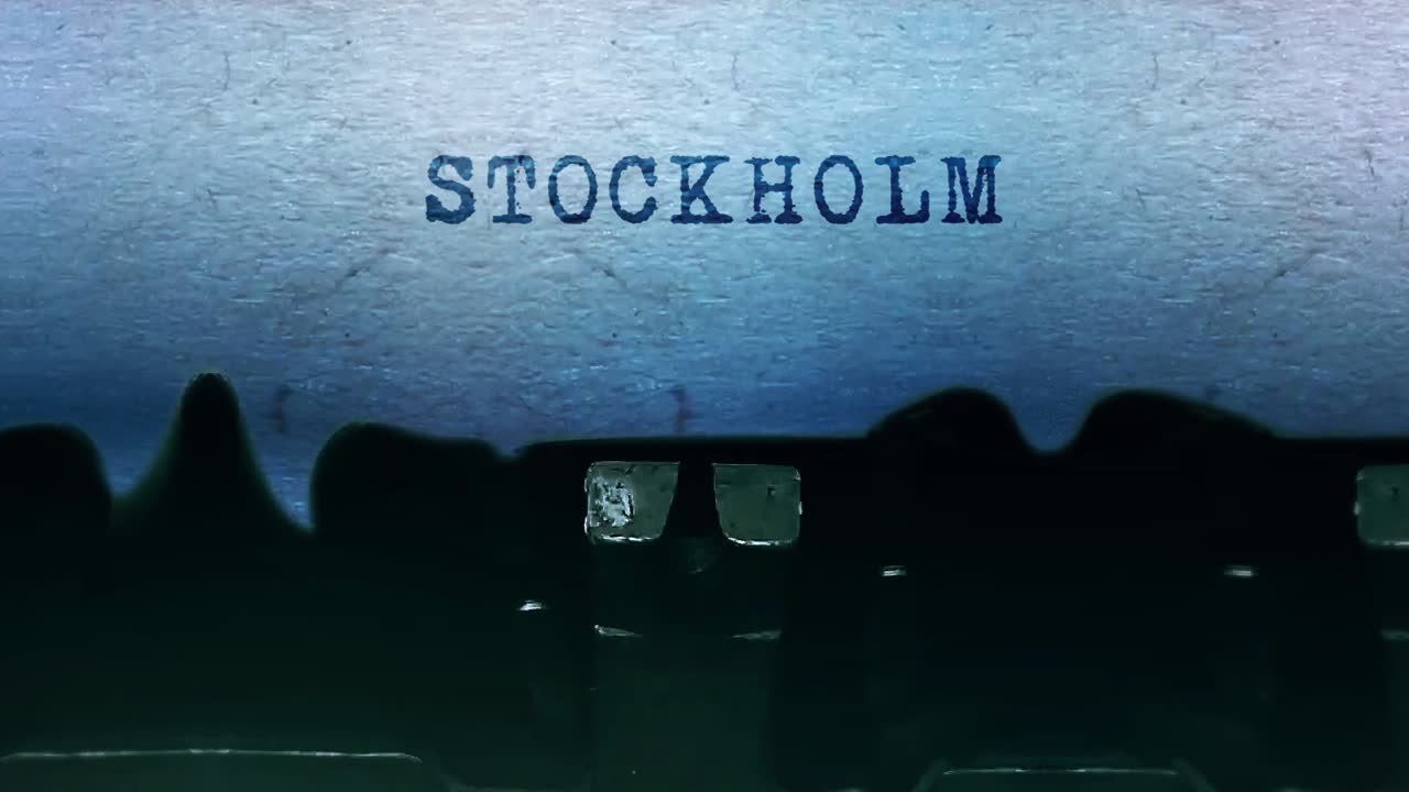 Stockholm word closeup being typing and centered on a sheet of paper on old vintage typewriter