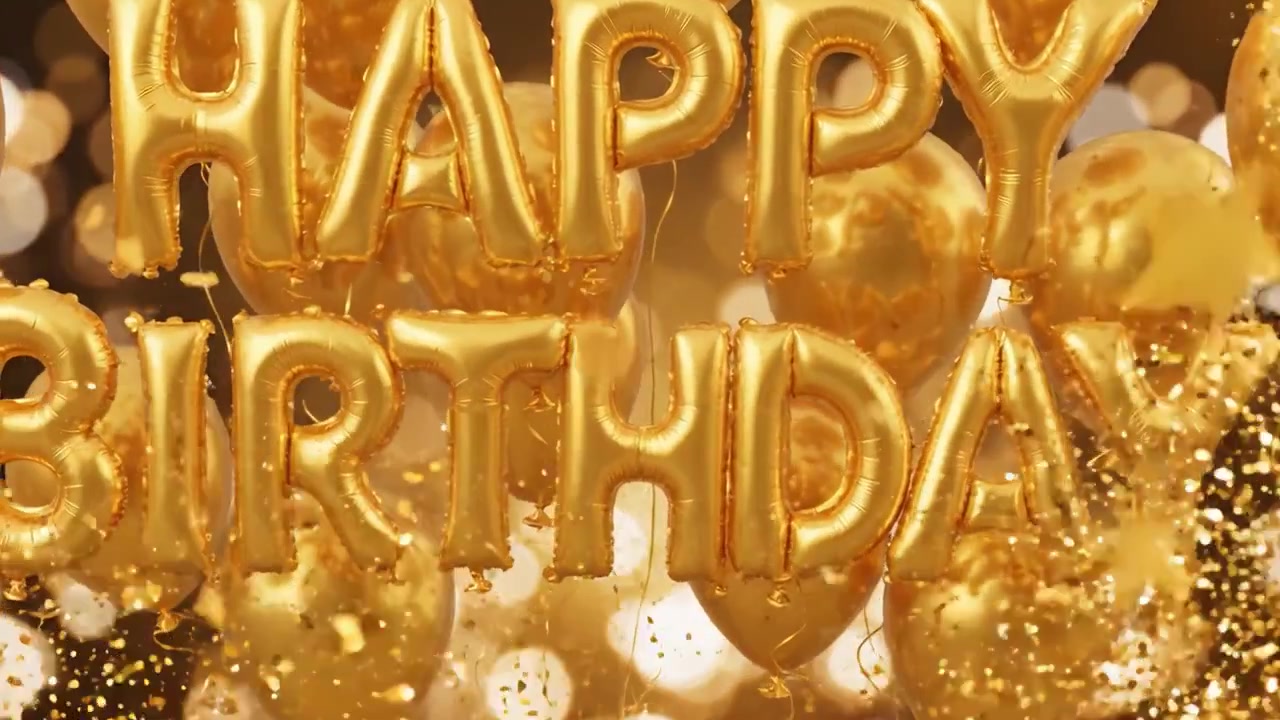Una Celebrazione Festiva con Palloncini Dorati Scintillanti e Decorazioni Luccicanti per una Gioiosa Occasione di Buon Compleanno Piena di Eccitazione e Allegria