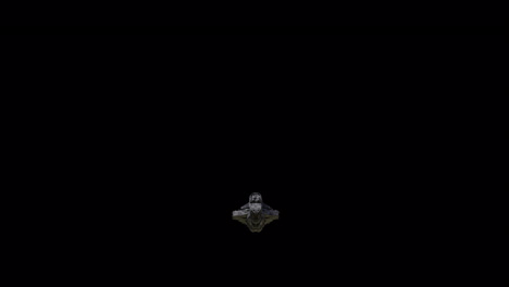 giant spaceship slowly flying straight to camera, black background suitable for overlay with alpha channel matte blending option, seamless integration into various sci-fi concepts and scenes