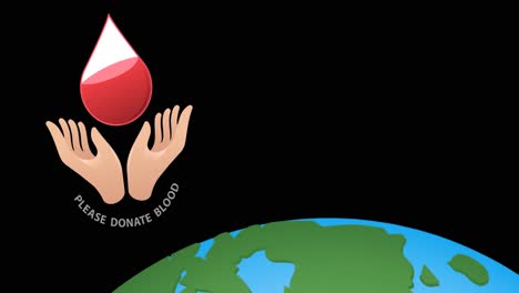 animation of blood donation icon and text over globe