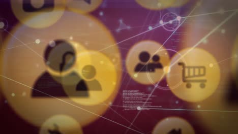 animación de la red de conexiones con iconos en línea y procesamiento de datos