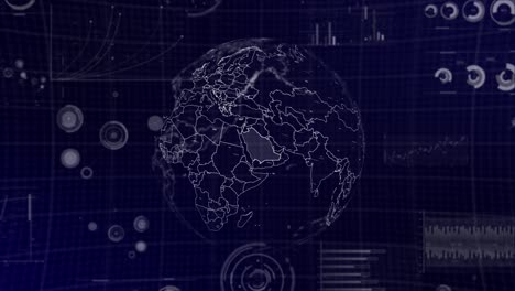 Datenanalyse-Technologie-Globus-Dreht-Sich-Im-Land-Saudi-Arabien-Mit-Grafiken,-Diagrammen,-Analysen-Im-Hintergrund-|-Saudi-Arabien-Country-Globus-Rotiert-4k|60-Fps-Video,-Technologischer-Hintergrund-Der-Datenanalyse