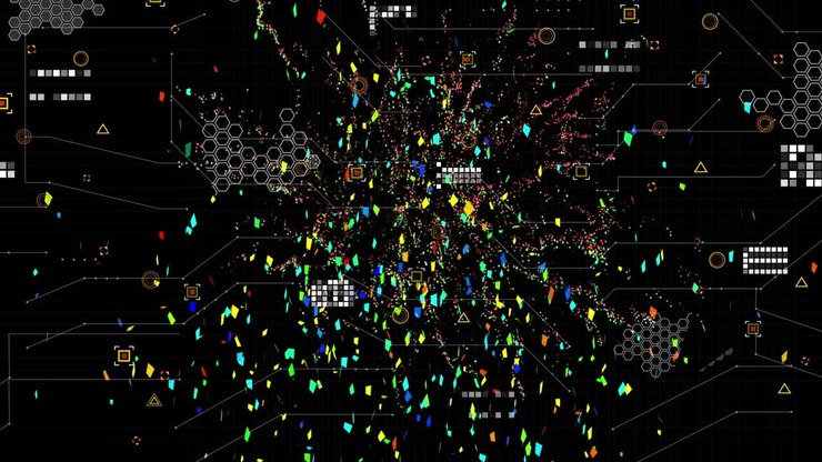 Animazione di rete di connessioni e reticolo su sfondo nero