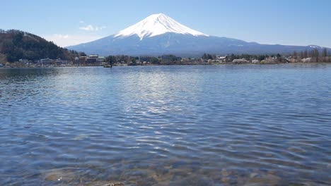 natural landscape view of fuji volcanic mountain with the lake kawaguchi in foreground-4k uhd video movie footage short