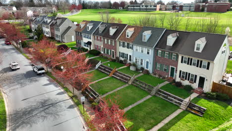 Unique-colorful-townhouse-homes-in-USA-during-sunny-spring-day