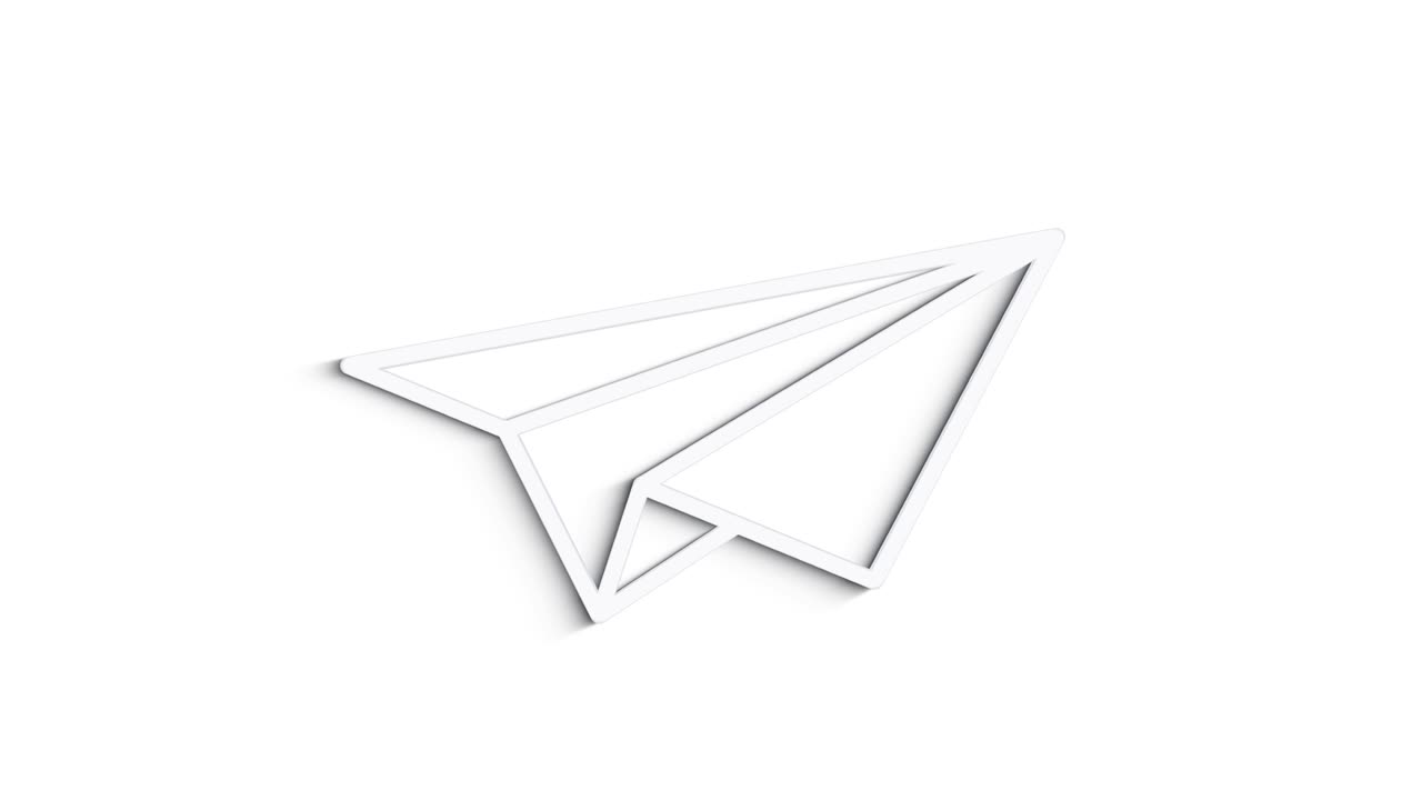 Grey paper plane line icon on white background. Front view. 4K Video motion graphic animation