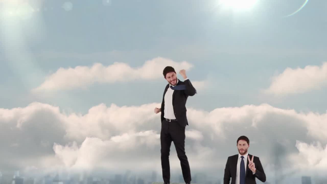 포디움 에 있는 사업가 의 복합 영상