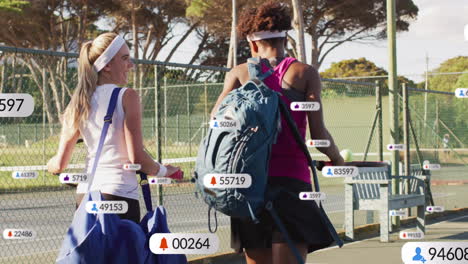 animation of digital data processing over diverse female tennis players