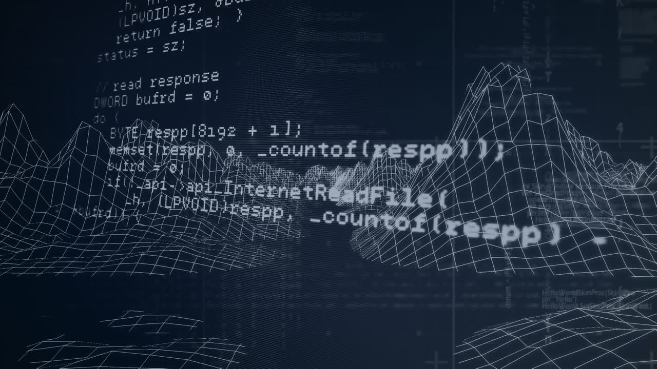 Animation of data processing over black background