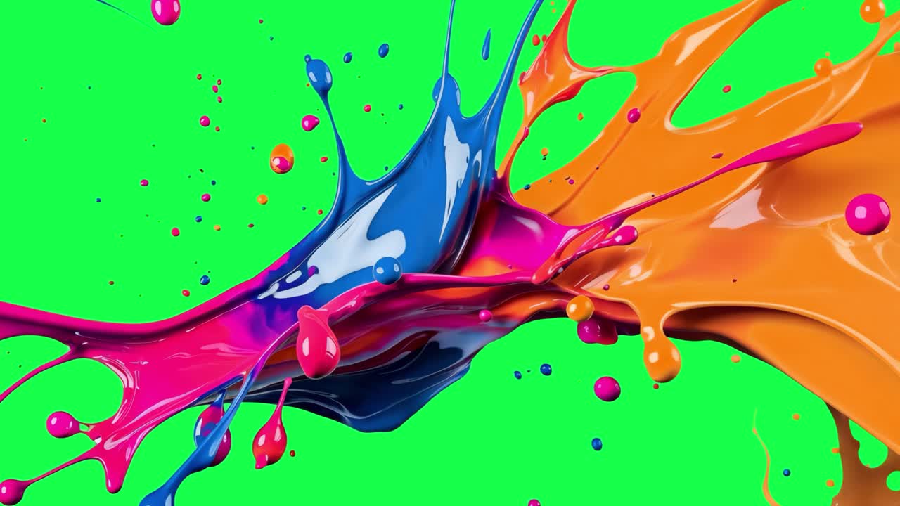 Livlig, farverig malingsanimation, transparent 4K-video, green screen