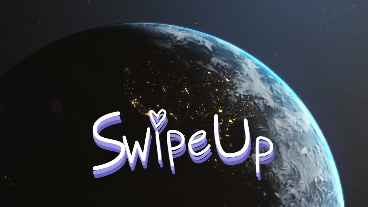 Animazione di testo 'swipe up' su mappamondo