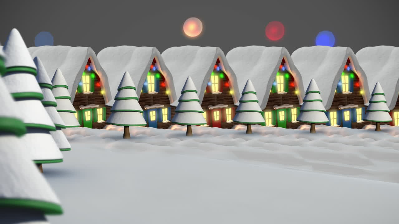 별이 떨어지는 다채로운 불빛이 요정의 불빛으로 집 위에 떨어지는 애니메이션