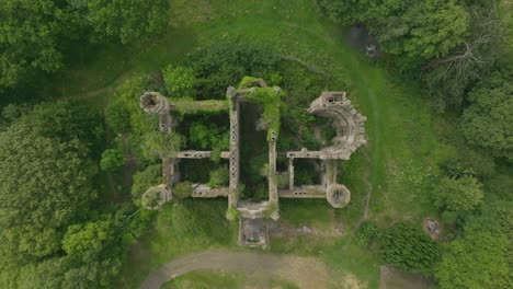 slow descending top down shot of an abandoned cambusnethan priory