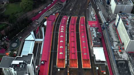Top-View-Of-Roma-Street-Station-In-Brisbane-Central-Business-District,-Queensland,-Australia