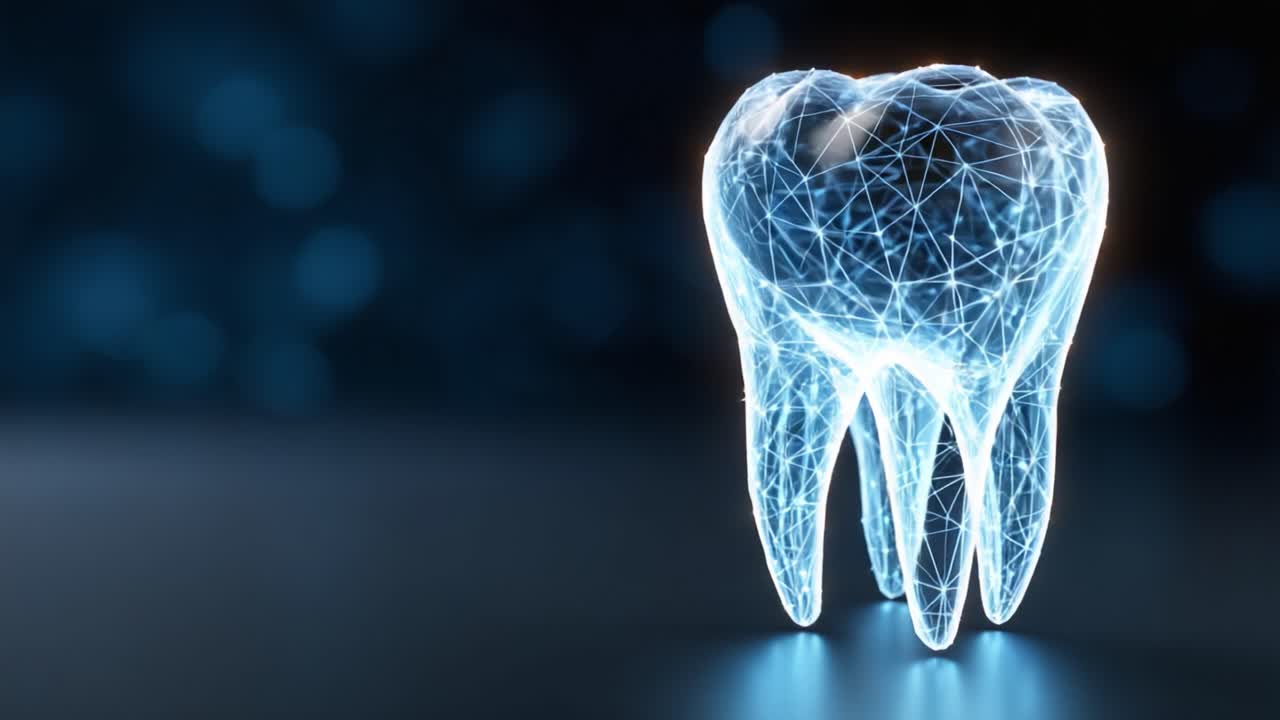 An Innovative Digital Representation of a Tooth, Highlighting the Intersection of Dental Health and Technology in a Futuristic Context