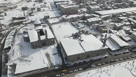 snow-covered city aerial view