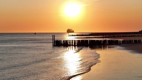 the coastal town of zoutelande watches cargo ships disappear over the north sea at sunset