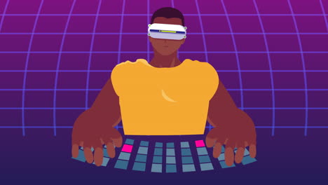 virtual reality tech animation with afro boy playing character