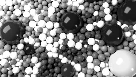 4к 3d looped animation with beautiful black and white small and large spheres or balls as an abstract geometric background. beautiful composition with a plane is covered black and white balls