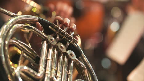 Close-up of Man's Hands Playing French Horn