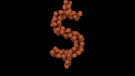 animación de bucle de baloncesto con el signo del dólar