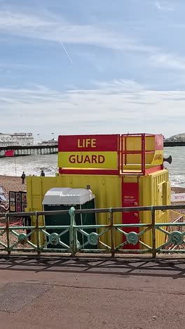 beachgoers near lifeguard tower on sunny day