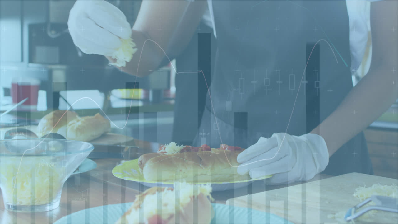 부에서 두 인종의 요리사에 대한 금융 데이터 처리의 애니메이션