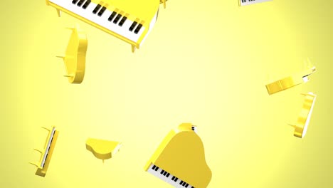 falling yellow pianos on yellow background.