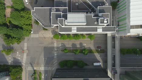 aerial view of an intersection with traffic in helsinki on summer day