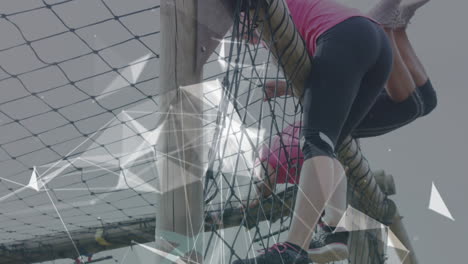 animación de formas sobre mujeres diversas en la escalada de obstáculos