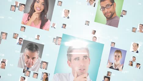 digital animation of multiple profile icons moving against blue background