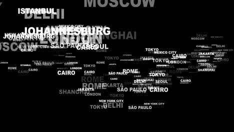 world cities text animation. background, alpha matte, rendering, loop