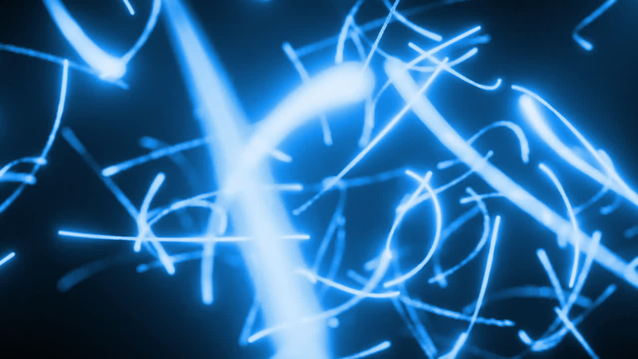 Linee blu luminose astratte e particelle in movimento