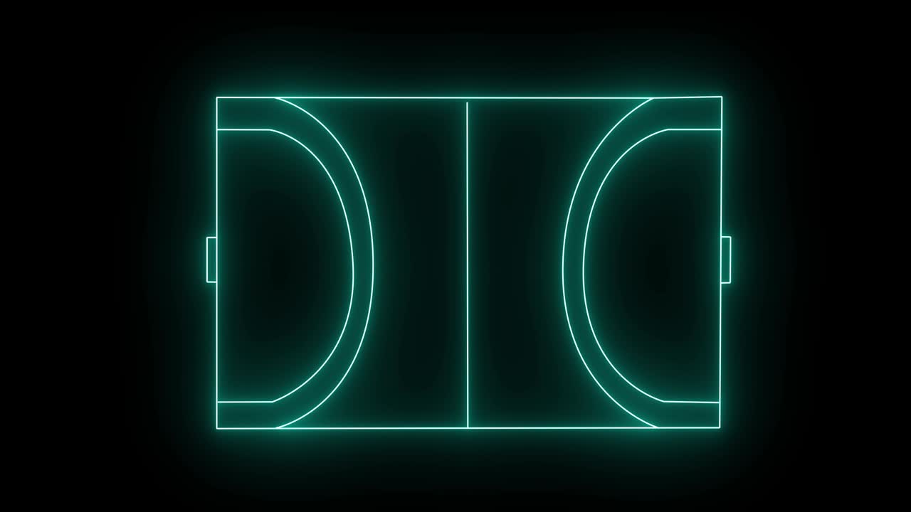 Animation of green neon sports stadium on black background