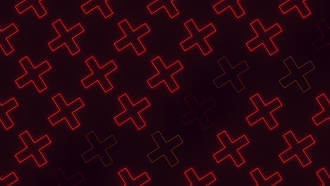 a neon red crosses on a black background