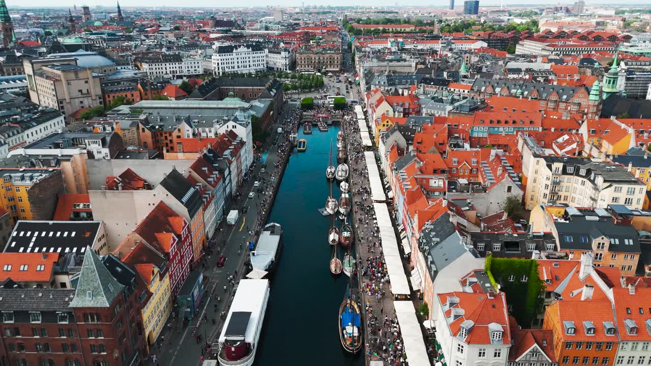 Aerial View of Nyhavn Canal in Copenhagen, Denmark