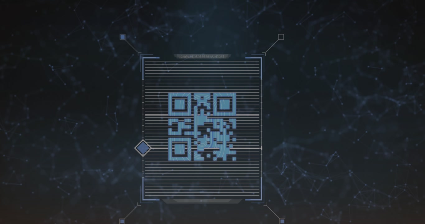 Animation of qr code over network of connections on black background