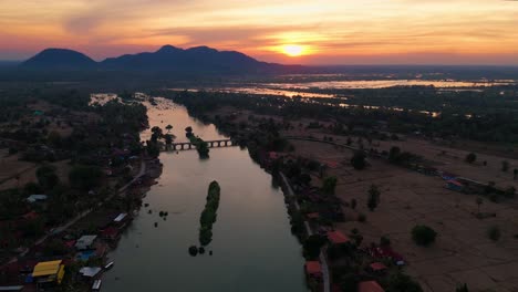 laos aerial sunset view of don det and 4000 islands on mekong river drone above 4 thousand island travel destination