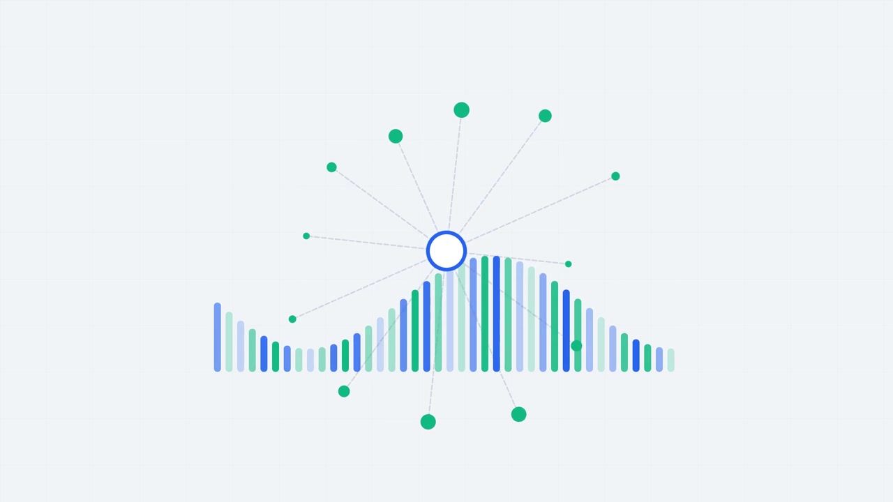 Animated Data Visualization Showing Fluctuating Bar Graph and Connected Nodes
