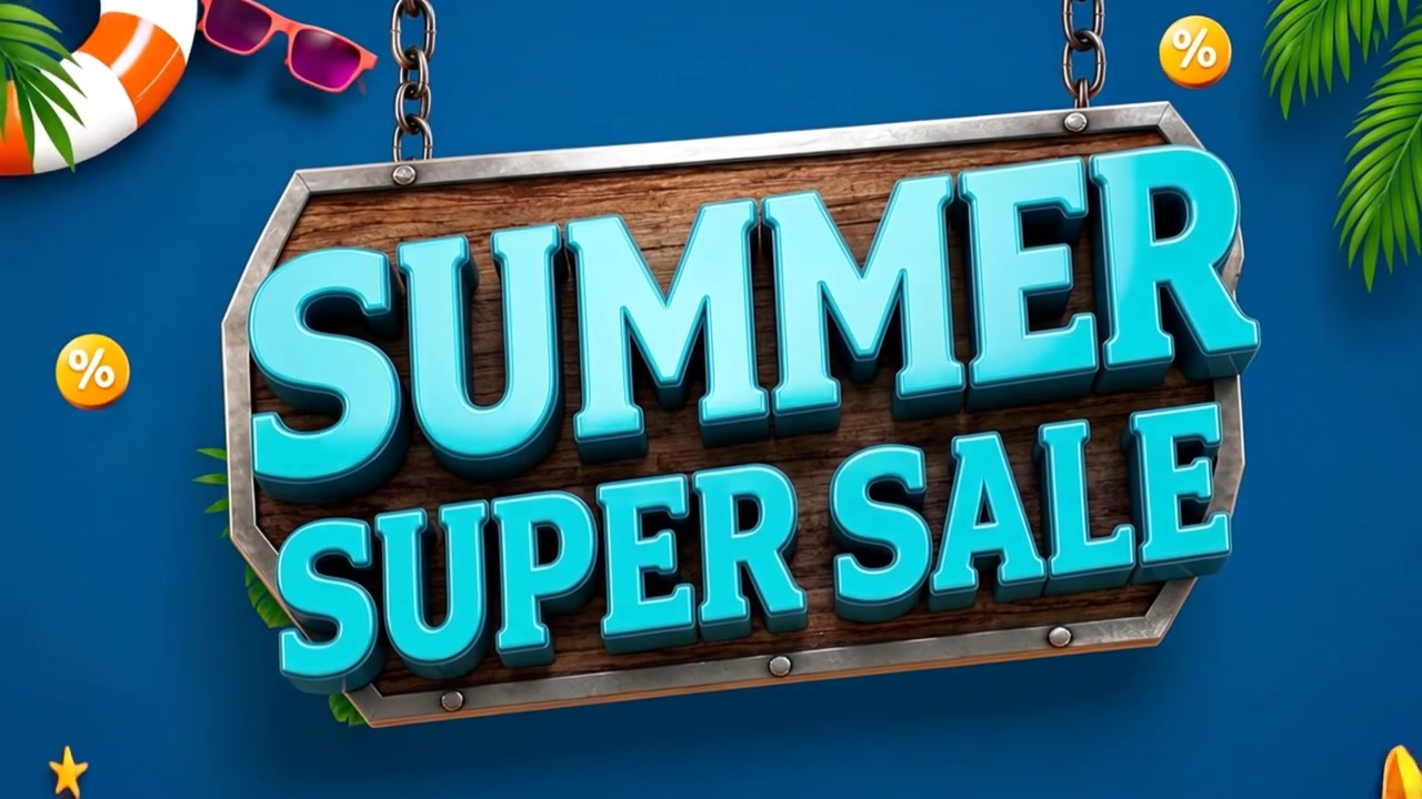 Sommer superudsalg reklameskilt med tropiske elementer