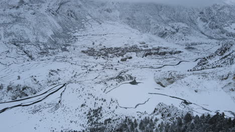 snowy manang village in nepal during winter, annapurna region