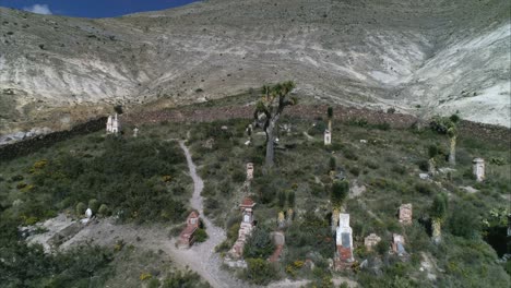 aerial shot of graves in the cemetery of real de catorce, san luis potosi mexico