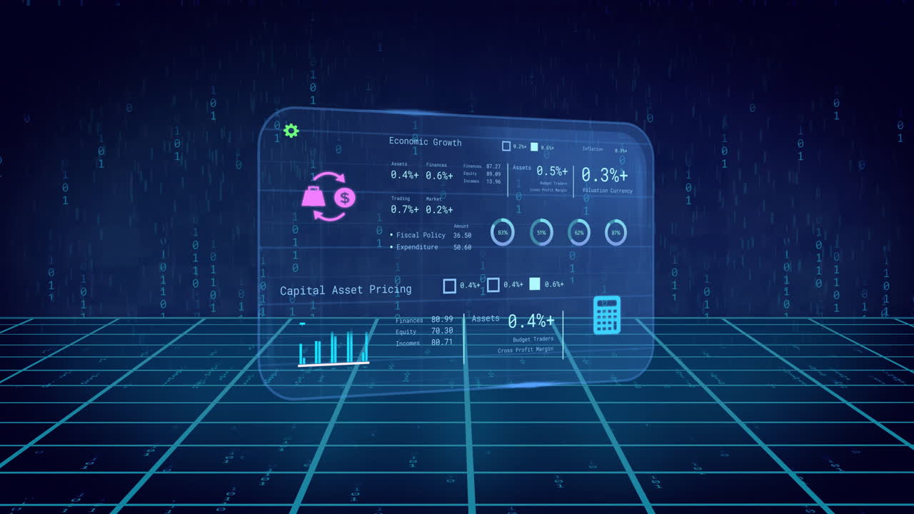 Animation of screen with banking data over black background