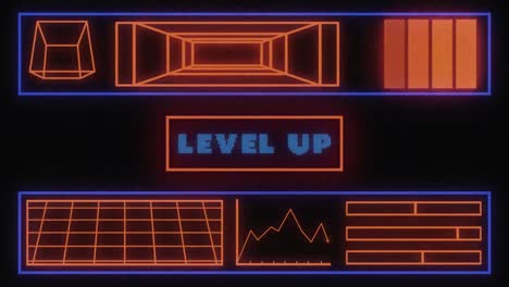 Animation-vintage-video-game-screen-with-words-level-up-written