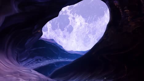 a surreal landscape with a glowing full moon rising over a mountain range