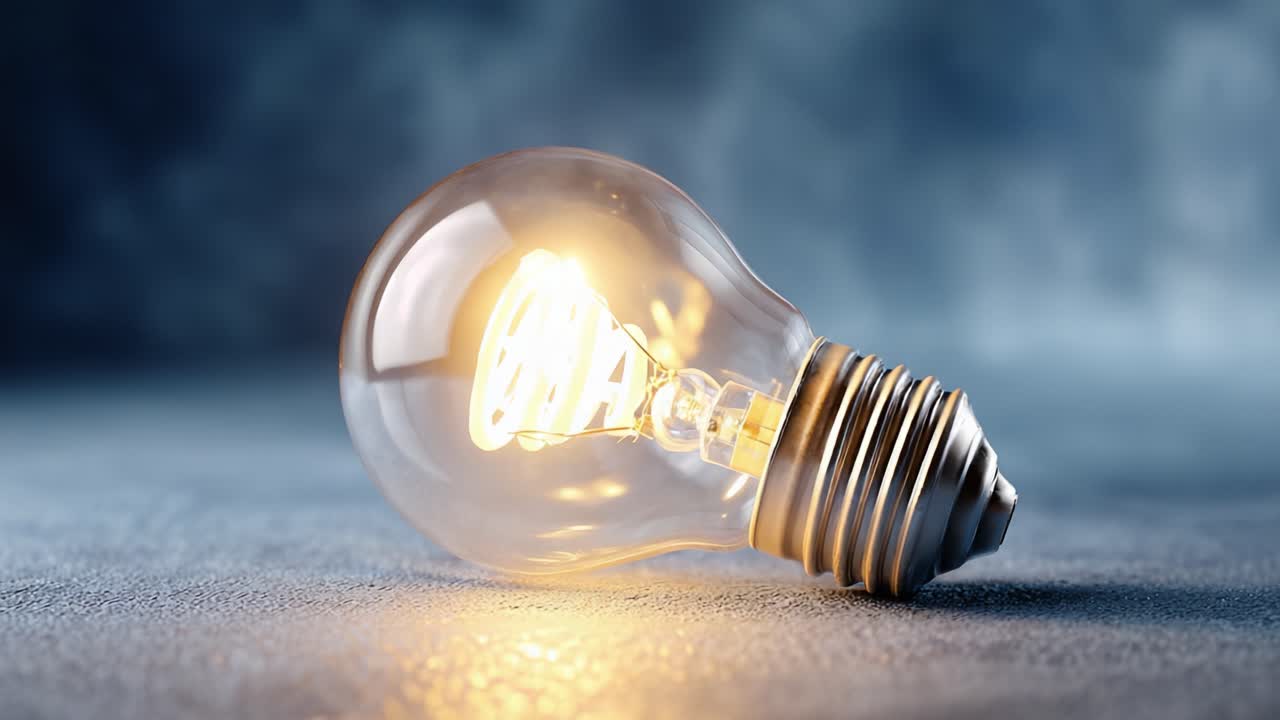 Illuminated Light Bulb Close-Up: Capturing the Intricate Design and Warm Glow of a Unique Light Source Reflecting Creativity and Innovation