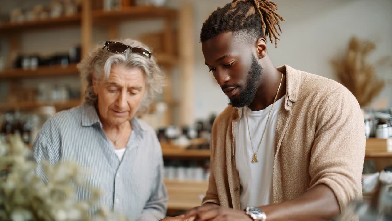 Captivating Interaction Between Two Individuals in a Rustic Shop Setting: Exploring Ideas, Sharing Insights, and Building Connections through Engaging Conversation and Mutual Understanding
